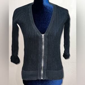 SILENCE + Noise Black Zip Up Open Knit Cardigan Urban Outfitters Sz S